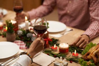 holiday dinner with wine